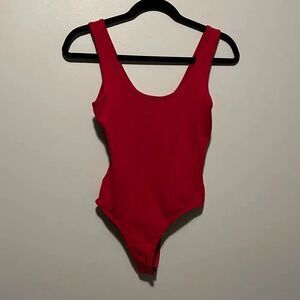 Mikey & Joey Women's Red Scoop Neck Sleeveless Thong Bodysuit